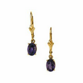 14K Yellow 7x5 Genuine Amethyst Lever Back Earring